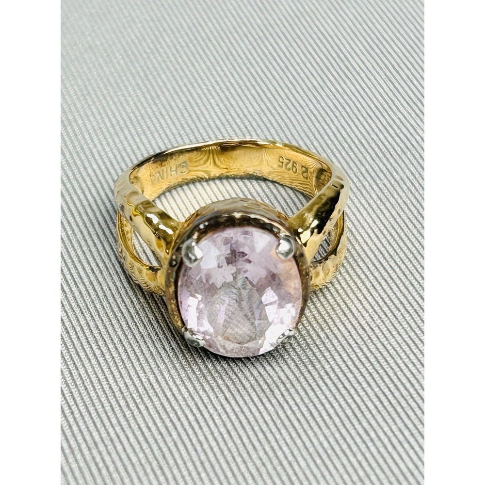 Sterling Silver Gold Tone Size 7.25 Ring With Faux Lavender Stone China READ - Picture 4 of 8